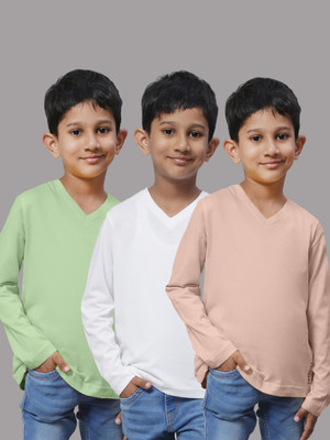 FRISKERS Boys Solid Pure Cotton Regular T Shirt(Multicolor, Pack of 3)