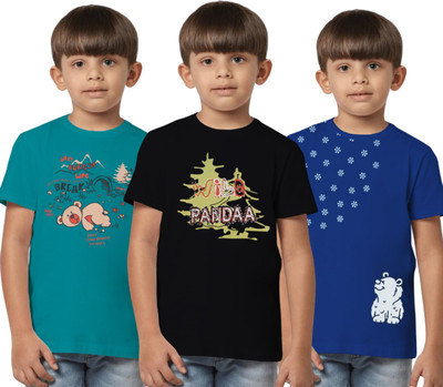 Texman Boys Printed Pure Cotton Regular T Shirt(Multicolor, Pack of 3)