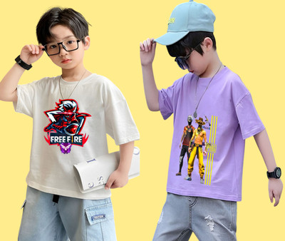 Kintu Parantu Boys Printed Polyester Regular T Shirt(Multicolor, Pack of 1)