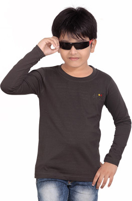 dongli Boys Solid Cotton Blend Regular T Shirt(Grey, Pack of 1)