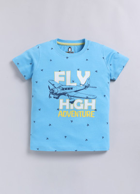 CRAZYPENGUIN ELITE Boys Graphic Print Cotton Blend Regular T Shirt(Light Blue, Pack of 1)