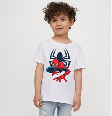 KPPRINT Boys & Girls Printed Cotton Blend Regular T Shirt(White, Pack of 1)
