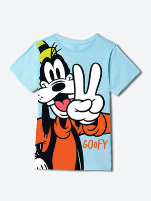 YK Disney Boys Graphic Print Pure Cotton Regular T Shirt(Blue, Pack of 1)