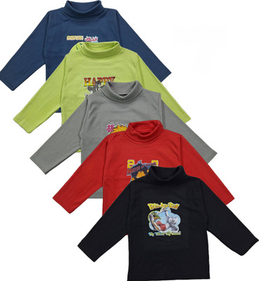 JEEV Baby Boys & Baby Girls Printed Pure Cotton Regular T Shirt(Black, Pack of 5)