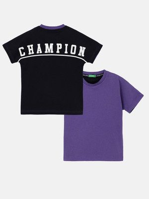 United Colors of Benetton Boys Solid Pure Cotton Regular T Shirt(Purple, Pack of 1)