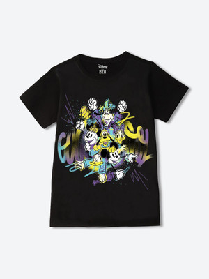 WYM TREND Boys Graphic Print Cotton Blend Regular T Shirt(Black, Pack of 1)