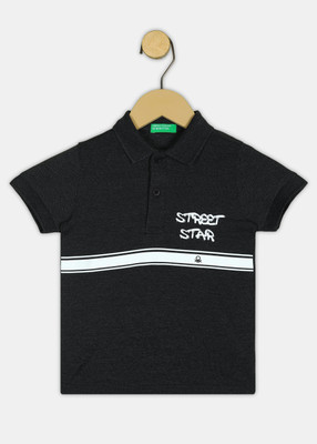 United Colors of Benetton Boys Solid Cotton Blend Regular T Shirt(Black, Pack of 1)