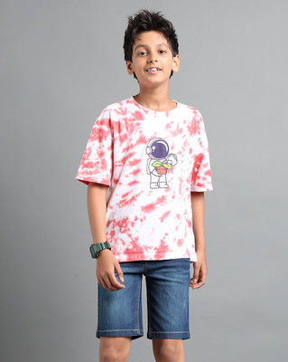 Under Fourteen Only Boys Graphic Print Pure Cotton Regular T Shirt(Pink, Pack of 1)