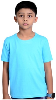 RAINBOWTEES Boys Solid Pure Cotton T Shirt(Light Blue, Pack of 1)