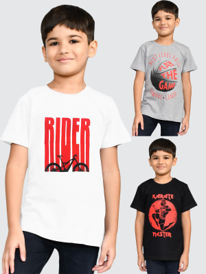 ONN Boys Printed Pure Cotton Regular T Shirt(Multicolor, Pack of 3)
