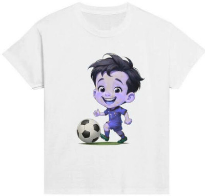 SST fashion Boys Printed Pure Cotton Regular T Shirt(White, Pack of 1)