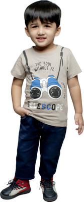 goofystyle Boys Graphic Print Cotton Blend Regular T Shirt(Grey, Pack of 1)