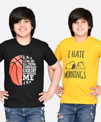 TADEO Boys & Girls Graphic Print Cotton Blend Regular T Shirt(Multicolor, Pack of 2)