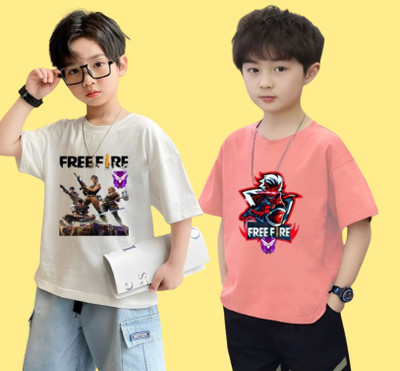Kintu Parantu Boys Printed Polyester Regular T Shirt(Multicolor, Pack of 1)