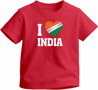 Luv My India Boys & Girls Graphic Print Pure Cotton Regular T Shirt(Red, Pack of 1)