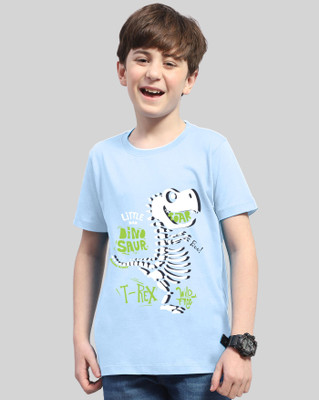 AOOSH Boys Printed Cotton Blend Regular T Shirt(Light Blue, Pack of 1)