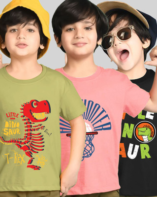 AOOSH Boys Printed Cotton Blend Regular T Shirt(Multicolor, Pack of 3)