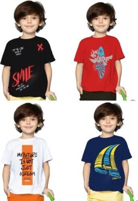 YAZH TEXWORLD Boys Graphic Print Cotton Blend Regular T Shirt(Multicolor, Pack of 4)