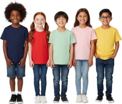RIGGAS Boys & Girls Solid Pure Cotton Regular T Shirt(Light Green, Dark Blue, Pack of 5)