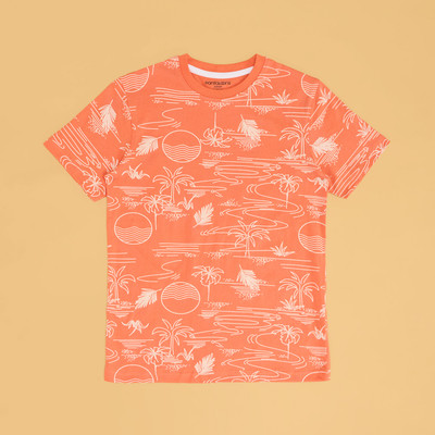 Pantaloons Junior Boys Printed Cotton Blend Regular T Shirt(Orange, Pack of 1)