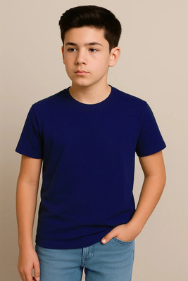 Belive in Yourself Boys Solid Polyester Regular T Shirt(Blue, Pack of 1)