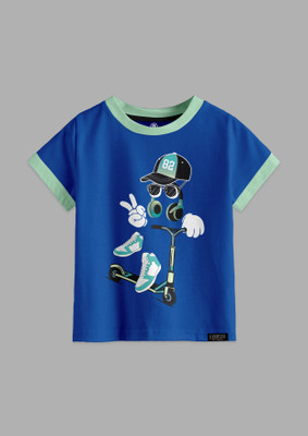 Codez Boys Self Design Cotton Blend Regular T Shirt(Blue, Pack of 1)