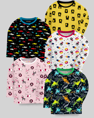 Kuchipoo Boys Printed Pure Cotton Regular T Shirt(Multicolor, Pack of 5)