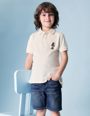 U.S. POLO ASSN. Boys Self Design Pure Cotton Regular T Shirt(Beige, Pack of 1)