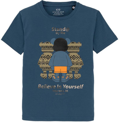 Status Quo Boys Solid Cotton Blend Regular T Shirt(Blue, Pack of 1)