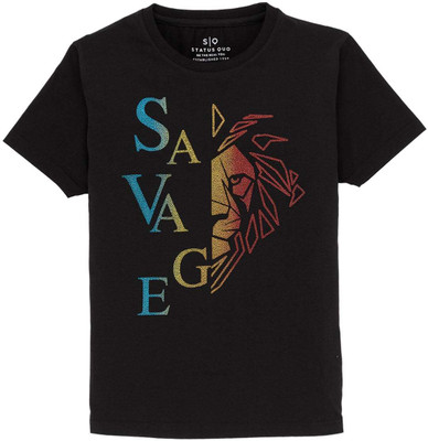 Status Quo Boys Typography, Printed Cotton Blend Regular T Shirt(Black, Pack of 1)