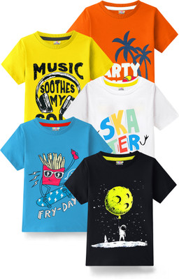 Kuchipoo Boys Printed Cotton Blend Regular T Shirt(Multicolor, Pack of 5)