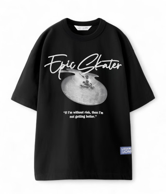 Alan Jones Boys Printed Cotton Blend Oversized T Shirt(Black, Pack of 1)