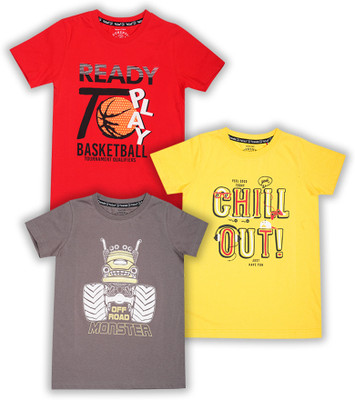 YALZZ Boys Printed Pure Cotton Regular T Shirt(Multicolor, Pack of 3)