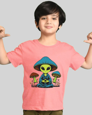 Kiddy Viddy Boys Printed Cotton Blend Regular T Shirt(Pink, Pack of 1)