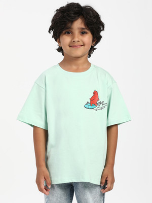 NautiNati Boys Printed Pure Cotton Regular T Shirt(Green, Pack of 1)