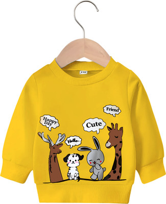 Cute N Tight Baby Boys & Baby Girls Printed Cotton Blend Regular T Shirt(Yellow, Pack of 1)