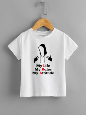KPPRINT Boys & Girls Printed Cotton Blend Regular T Shirt(White, Pack of 1)