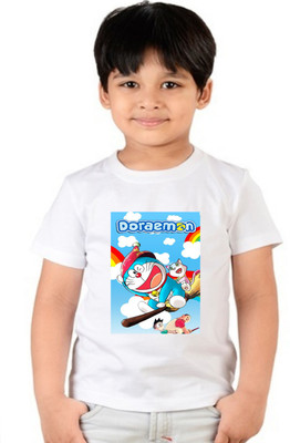 ORATEIS CREATION Boys Printed Pure Cotton Regular T Shirt(White, Pack of 1)