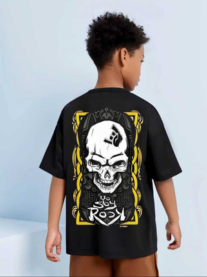 FASTCRY Boys Printed Pure Cotton Oversized T Shirt(Black, Pack of 2)