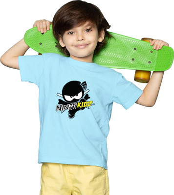 Zudys Boys & Girls Typography, Printed Pure Cotton Oversized T Shirt(Light Blue, Pack of 1)