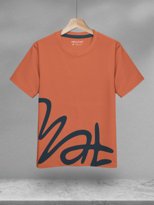 Hellcat Boys Printed Cotton Blend Regular T Shirt(Orange, Pack of 1)
