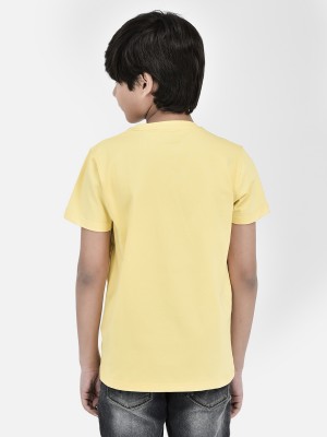 CRIMSOUNE CLUB Boys Typography Cotton Blend T Shirt(Yellow, Pack of 1)