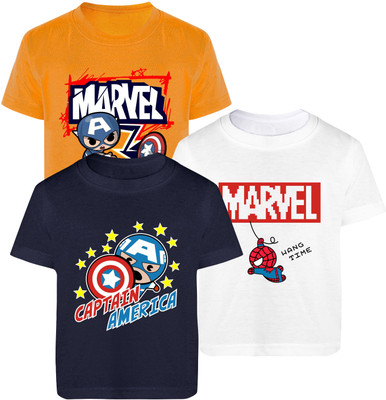 YK Marvel Boys Printed Cotton Blend Regular T Shirt(Multicolor, Pack of 3)