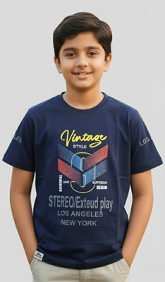 WRONIS Boys Printed Polyester Regular T Shirt(Dark Blue, Pack of 1)