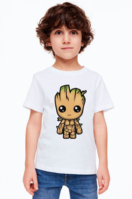SQF Boys Printed Polyester Regular T Shirt(White, Pack of 1)
