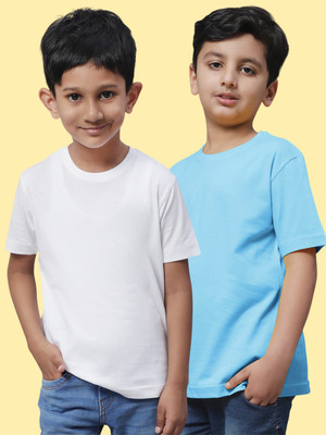 FBAR Boys Solid Pure Cotton Regular T Shirt(White, Pack of 2)