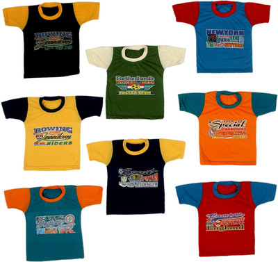MA GROUPS OF CREATION Baby Boys Printed Cotton Blend Regular T Shirt(Multicolor, Pack of 8)
