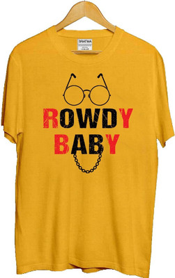 CHOMBOOKA Girls Typography, Printed Polyester Oversized T Shirt(Yellow, Pack of 1)