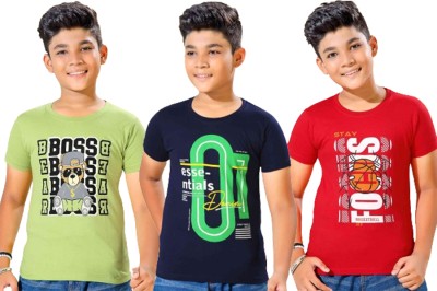 Chillax Boys & Girls Printed Pure Cotton Slim T Shirt(Multicolor, Pack of 3)