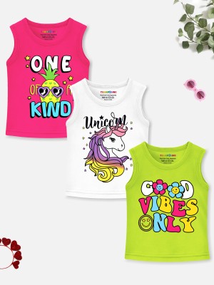 Trampoline Girls Printed Cotton Blend Regular T Shirt(Multicolor, Pack of 3)